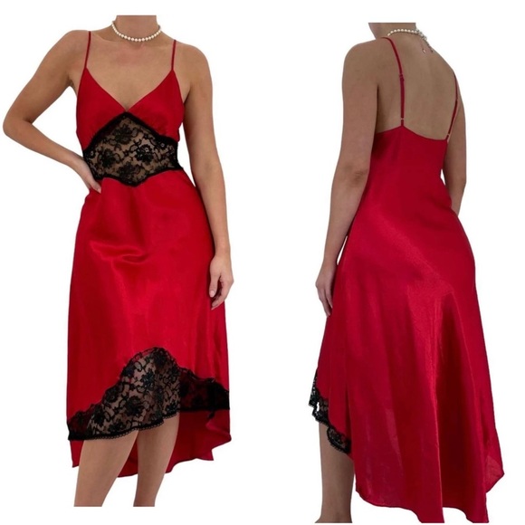 Victoria's Secret Dresses & Skirts - Victoria's Secret Vintage Gold Label Red Lace Slip Dress
